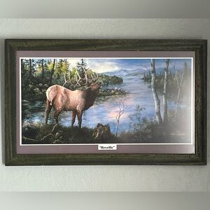 Framed Elk Landscape Painting Portrait Gift Hunter Hunting Big Game Moose Deer